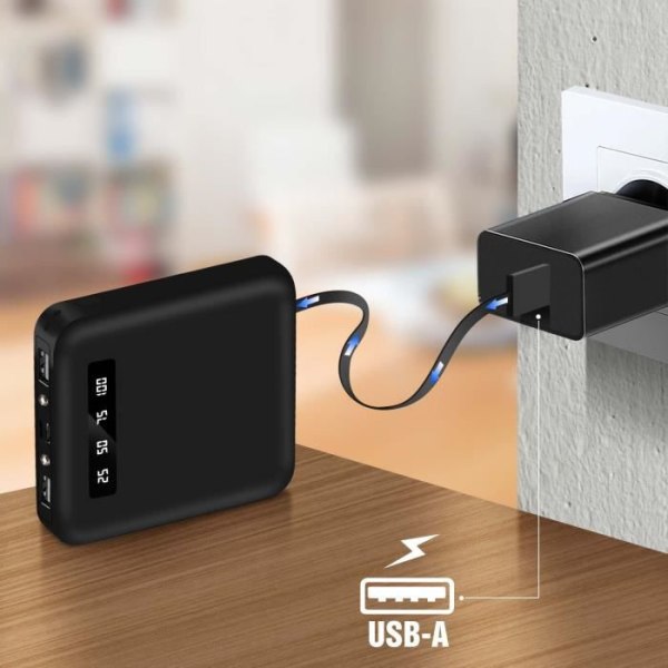 Universal eksternt batteri USB-C, Micro-USB Lightning-kabler Akashi sort
