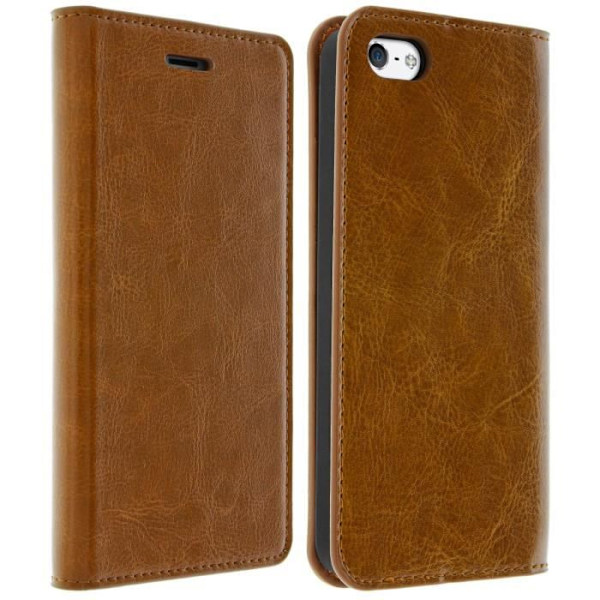 iPhone 5/5S/SE Etui - Brun - Ægte læder - Hårdt covers - Støttefunktion - Kortlommer kastanj