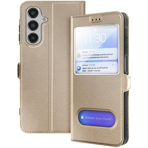 Fodral för Samsung Galaxy A16 med Fönsterfunktion, Videostöd, Guld Gul