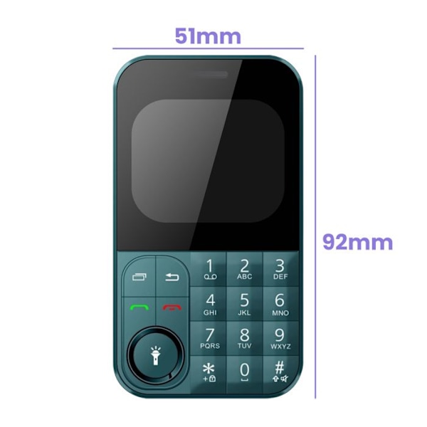 Mobiltelefon med knapper 2,01 tommer Skærm Dobbelt SIM Curve Style Mørkegrøn