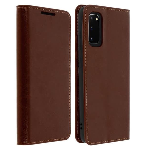 Étui Folio - AVIZAR - Galaxy S20 - Äkta läder - Videostöd - Kortfack brun