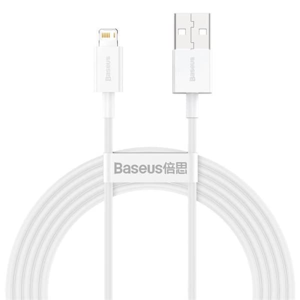 BASEUS 2m 2,4A snabbladdningsdatakabel kompatibel med iPhone, vit