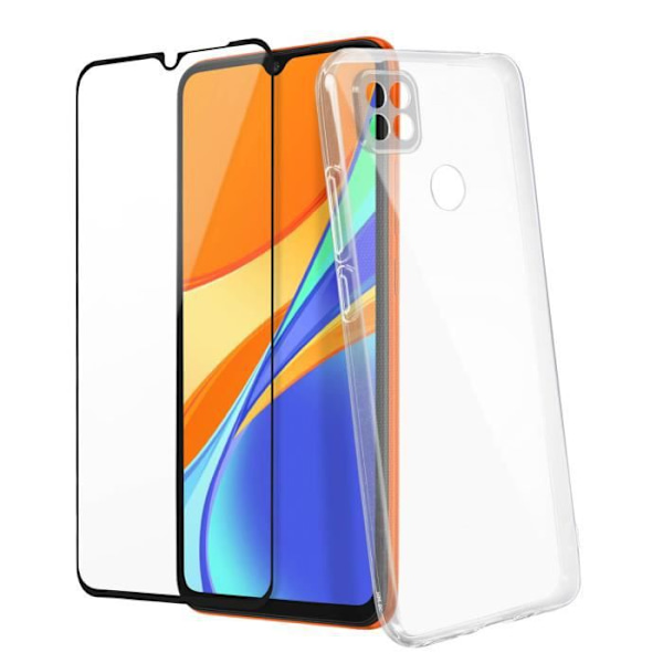 Skyddsfodral - Xiaomi - Redmi 9C - Mjukt silikon - Härdat glasfilm 9H - Svart svart