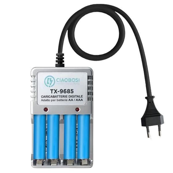 Batteriladdare - AVIZAR - 4 kanaler - AA/AAA - 220V kontakt - Snabbladdning 4h Grå