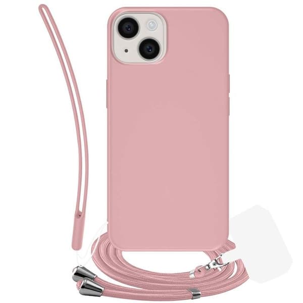 Telefonfodral - JAYM - iPhone 14 Plus - Silikon - Snöre ingår - Rosa Ros