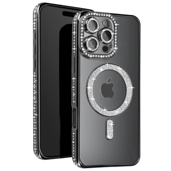 Cover - UNDERRETTE - iPhone 16 Pro Max - Sort rhinsten - Slidstærk - MagSafe-kompatibel Svart