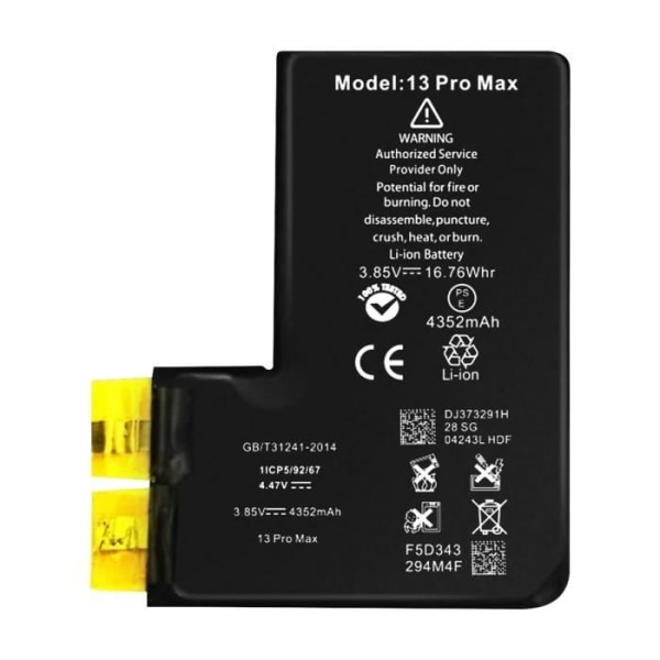 Batteri utan BMS för iPhone 13 Pro Max - AVIZAR - Kapacitet 4352mAh - Litiumjon - 3,7 V Svart