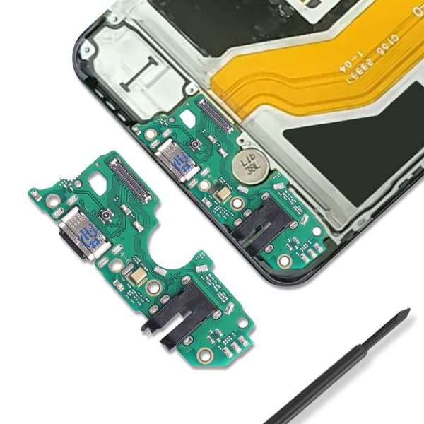 USB C Oplader Connector til Oppo A38 Mikrofon + Jack Stik Sort