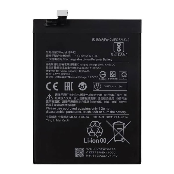 Internt batteri för Xiaomi Mi 11 Lite 4G och 5G - Xiaomi - BP42 - 4250 mAh - Svart