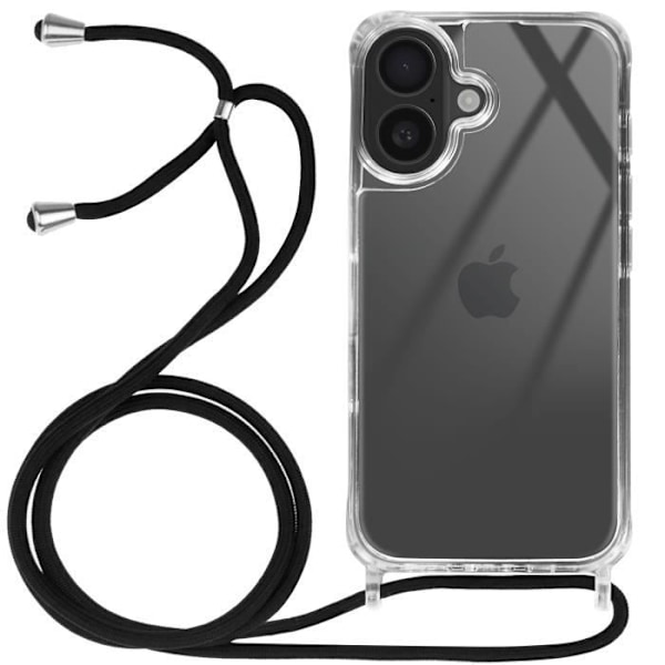 Silicone Stötsäker Fodral för iPhone 16 Plus med Transparent Flätad Snodd Transparent