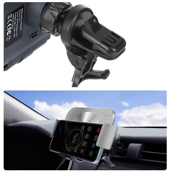 Induktionsbilholder - AVIZAR - Fold - 15W opladning - Sugekoptilbehør - Justerbar vinkel Svart