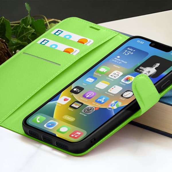Plånboksfodral för iPhone 14 med stöd och magnetflik Zanaé Grön Grön