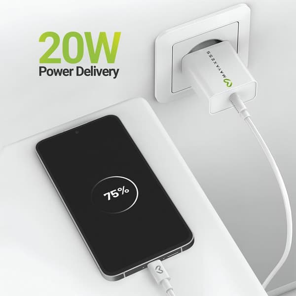 Lader til Galaxy S24 Fe 20W + USB-C kabel 1m Mayaxess Hvid Vit