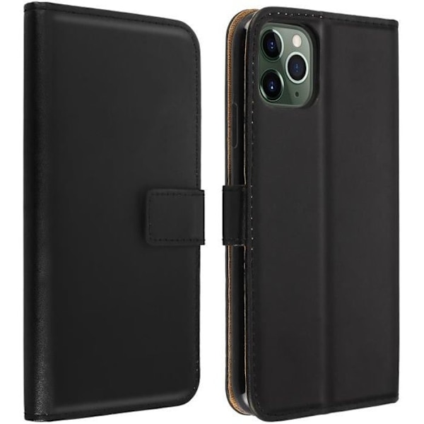 iPhone 11 Pro Cover - AVIZAR - Ægte Læder - Stødabsorberende - Video Støtte - 2 Kortlommer Svart