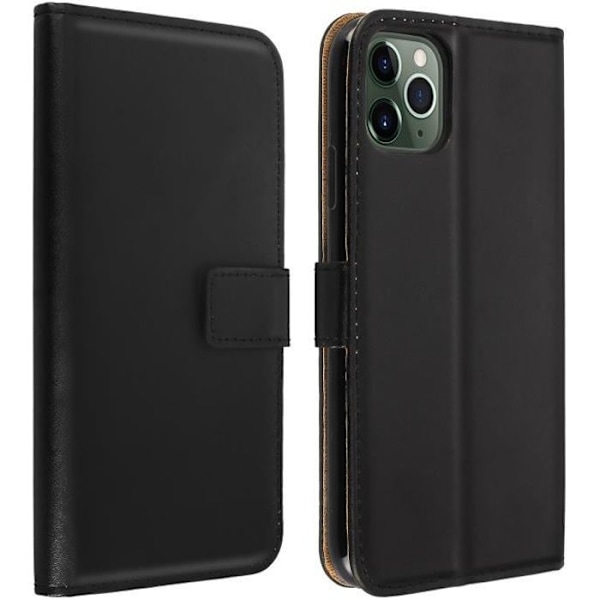 iPhone 11 Pro-fodral - AVIZAR - äkta läder - stötavlastande - videostöd - 2 kortfickor Svart