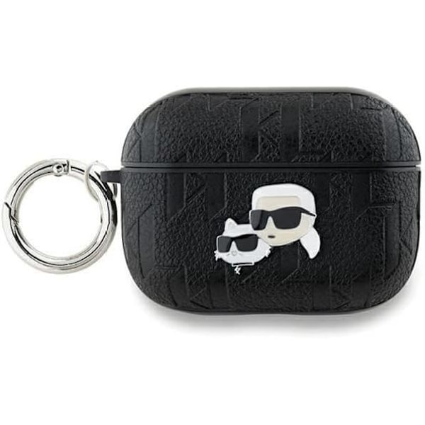 AirPods Pro 2 -kotelo - Karl Lagerfeld - Monogrammi Karl & Choupette - Eco-nahka - Musta - Puolijäykkä Svart