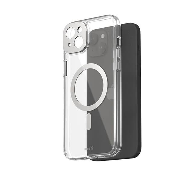 Moshi iGlaze MagSafe — Hybridet etui til iPhone 15 Plus, Sølv Sølv