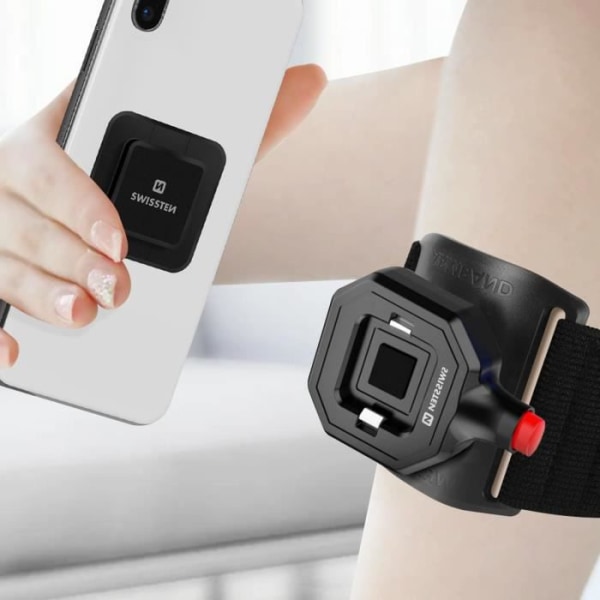 Älypuhelinsovitin helpon lukituksen tukemiseen 3M liimakiinnike Swissten Black