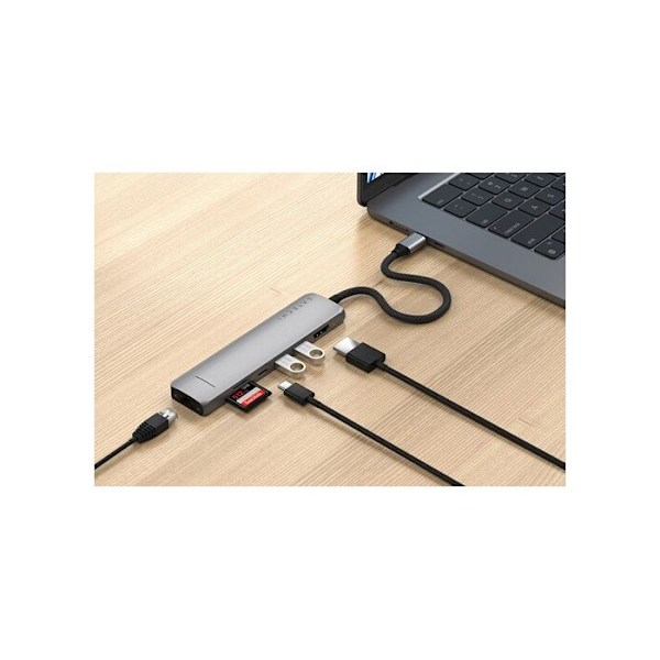 Hub USB-C Slim Multiport 7-i-1 Ethernet 1Gbit Power Delivery 100W Satechi Grå