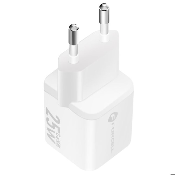 Laddare Sektor GaN III 25W med USB-C + USB Mini Format Forcell Vit Vit