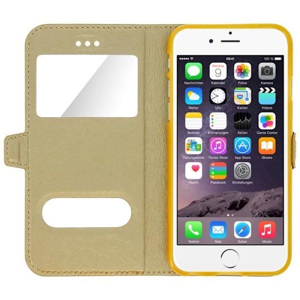 iPhone 6/iPhone 6S Etui - AVIZAR - Silikone Gel Cover - Øko-læder - 2 Vinduer - Støtte guld-