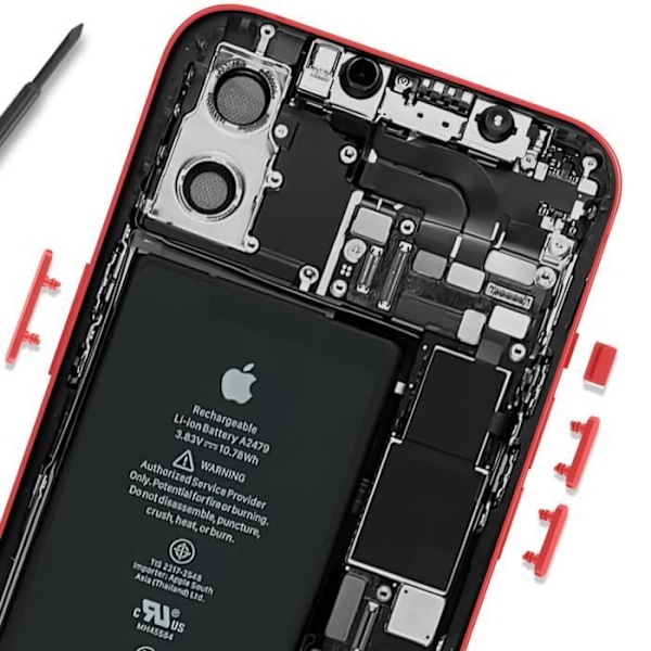 Power-, äänenvoimakkuus- ja äänettömyysnappi iPhone 12:lle ja 12 Pro:lle Punainen Röd