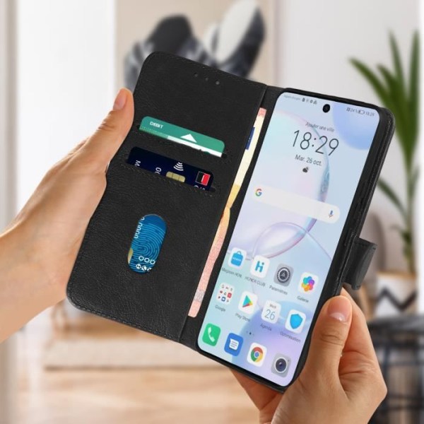 Plånboksfodral - AVIZAR - Huawei Nova 9 / Honor 50 - Syntetiskt läder svart - Videostöd funktion - Magnetisk Svart