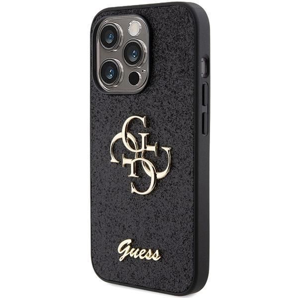 Hårdat skal - GUESS - Glitter Script Big 4G - Svart - iPhone 15 Pro Max - Glänsande Svart