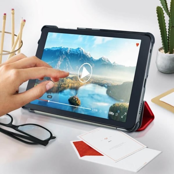 Etui - AVIZAR - Samsung Galaxy Tab A 8.0 2019 - Økologisk læder Rød - Video Støtte - Tyndt Design Röd