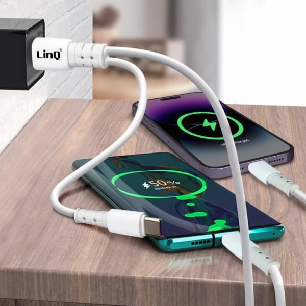 USB-A / USB-C-USB-C ja Lightning-virransyöttökaapeli 60 W 1,2 metrin LinQ