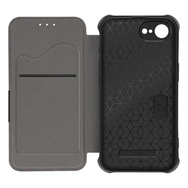 Folio Etui - AVIZAR - iPhone 16e - Carbon Finish - Kortholder - Sort Svart