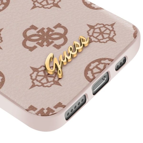 Coque Guess MagSafe för iPhone 17:e Serien Peony Script Logo Stötsäker Ljusbrun brun