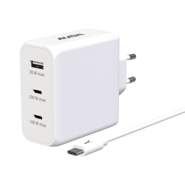 Lader 130W 2 USB-C 100W + 1 USB 30W USB-C Kabel 100W Akashi Hvid