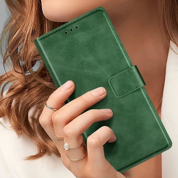 Fodral till Samsung S24 Ultra - AVIZAR - Wallet Flip Video Support - Grön - Syntet - Klaff Grön