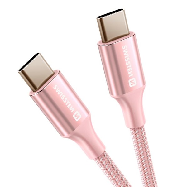 USB-C til USB-C Kabel, Flettet Design, Anti-knude, Swissten, Rosa Rosa