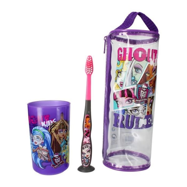 Sæt Barn - Monster High - Violet - Tandbørste - Drikkekop - Lynlås etui Lila