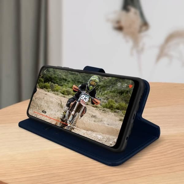 Foliofodral - AVIZAR - Oppo A15 - Skydd - Plånboksficka - Videostöd - Mörkblå Blå