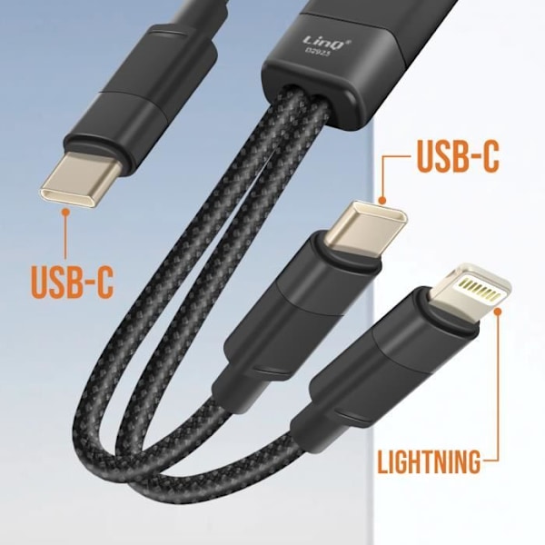 LinQ USB-C till Lightning och USB-C Laddnings- och synkroniseringskabel 60W Svart Svart