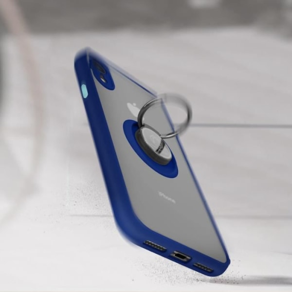 iPhone XR Cover Bi-materiale Metal Ring Midnatsblå støtte Blå