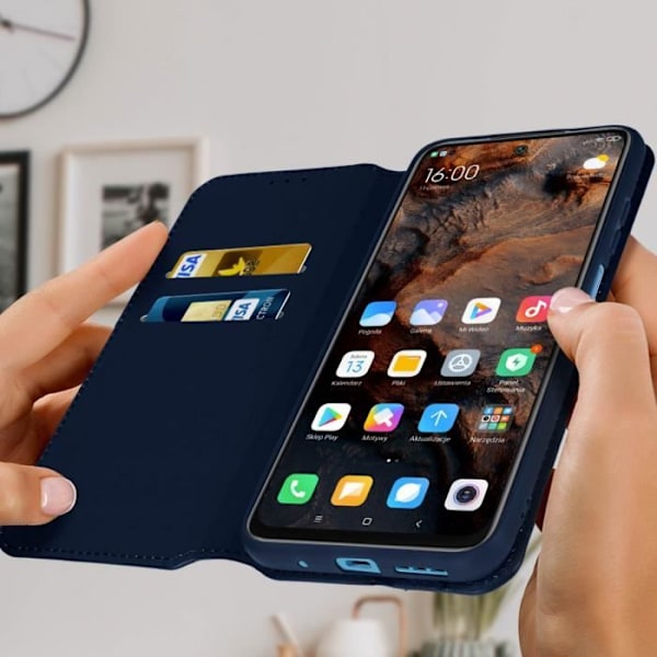 Étui folio AVIZAR til Xiaomi Redmi 10 - Mørkeblå - Videostøttefunktion - Fuld beskyttelse Blå