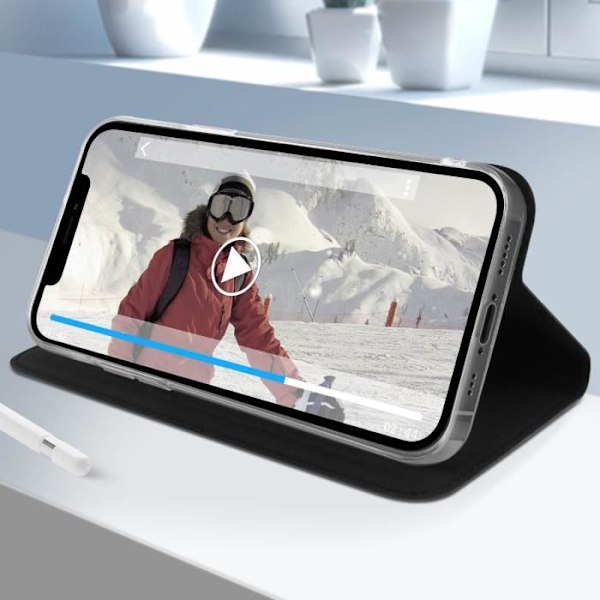 iPhone 12 Pro Max etui - AKASHI - Kortholder, Videostøtte - Sort øko-læder Svart