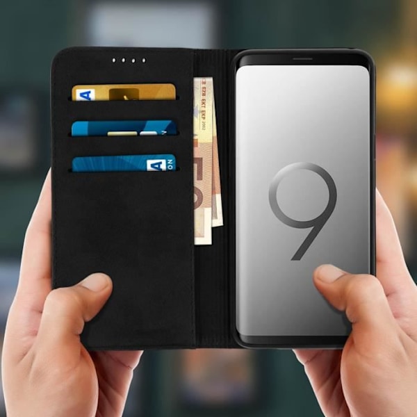 Housse folio portefeuille - AVIZAR - Galaxy S9 - Silicone Gel - Video Støtte - Sort Svart