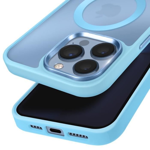 Coque MagSafe pour iPhone 13 Pro Max Dos Mat Givré Contour Bleu Clair Blå