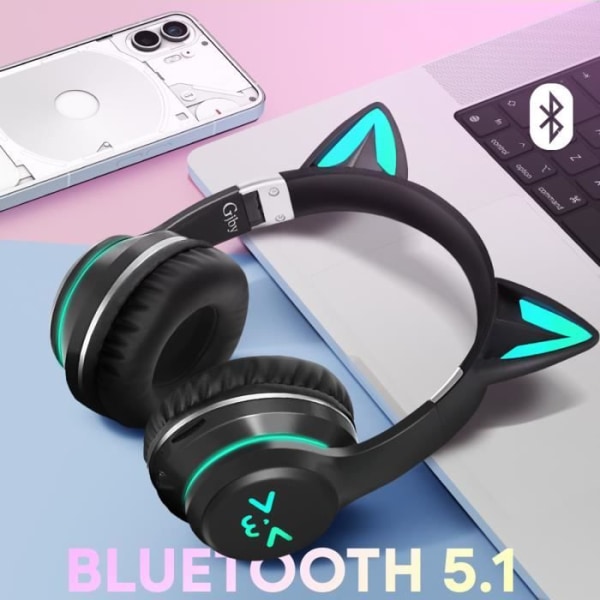 Bluetooth-hovedtelefoner Luminous Cat Ears Sort