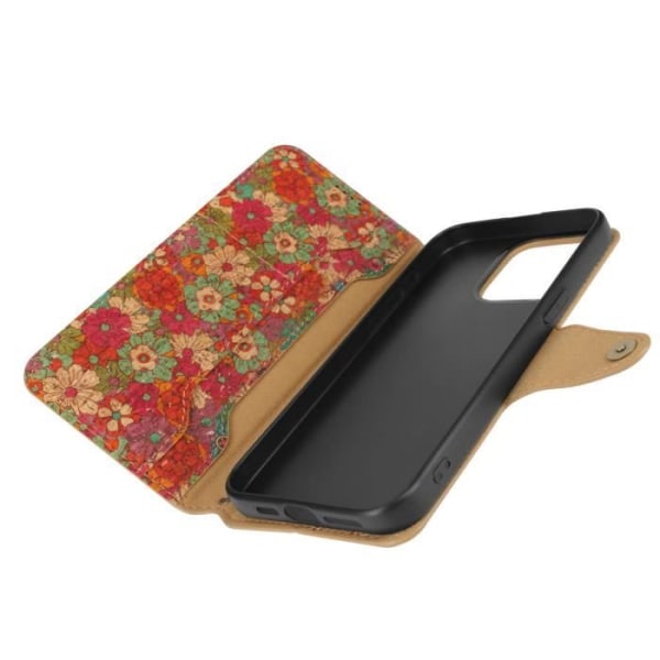 Cork Case til iPhone 15 Pro Flip Wallet Support Floral Summer Svart