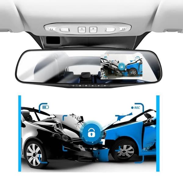 Dashcam Front Bakspejl HD 1080P 4 tommer skærm Micro Button Sort Svart
