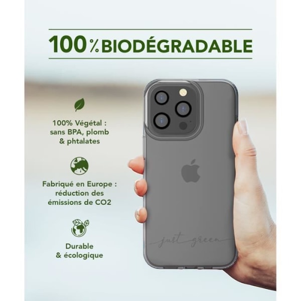 Gennemsigtigt genanvendeligt etui til iPhone 13 Pro Just Green