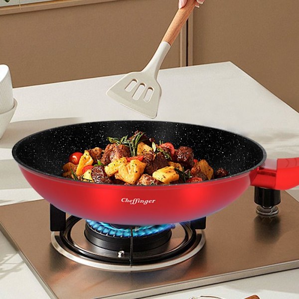 Sæt af 3 pander - Cheffinger - Non-stick - Rød / Sort