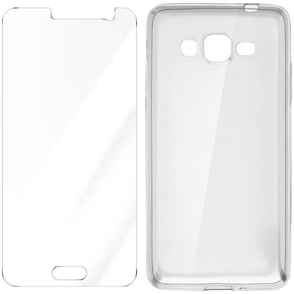 Kotelo ja suojakalvo - AVIZAR - Samsung Galaxy Grand Prime - Läpinäkyvä - Silikoni - Karkaistu lasi Transparent