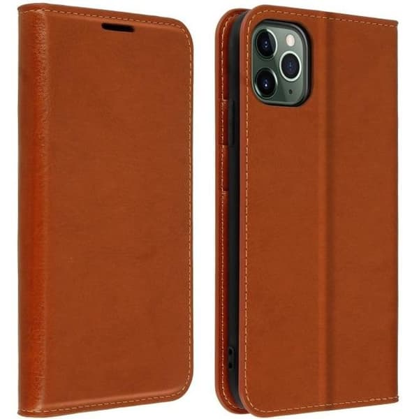 Étui Folio - AVIZAR - iPhone 11 Pro Max - Ægte Læder - Videostøtte - Kortholder Kamel